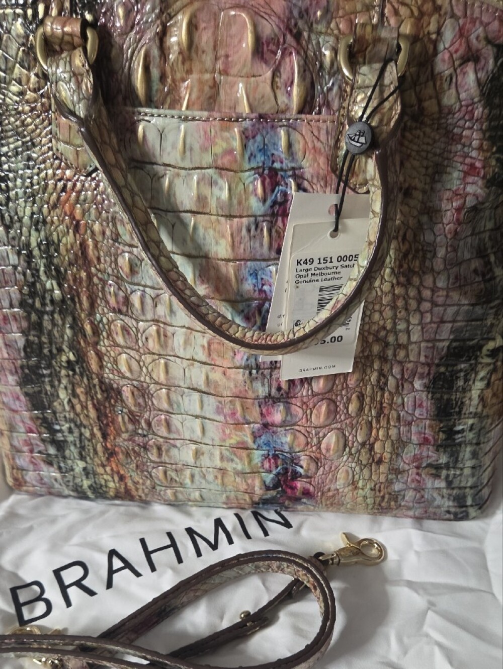 Brahmin Iridescent Croc-Embossed Satchel - Multicolor Pearl Tones - Picture 7 of 7